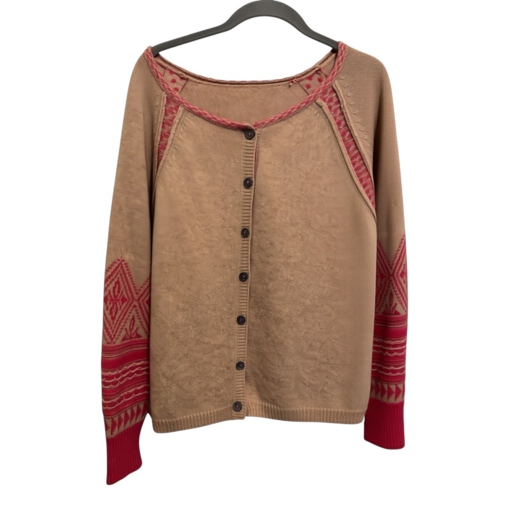 Sundance Cardigan Women's S Pink Beige Fair Isle Lambswool Blend Boho Sweater